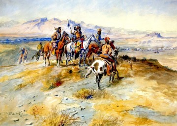 La llegada del hombre blanco 1899 Charles Marion Russell Pinturas al óleo